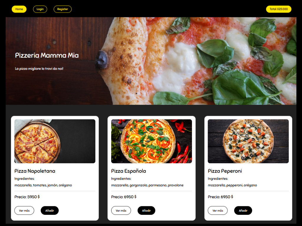 screenshot of a pizzeria websit