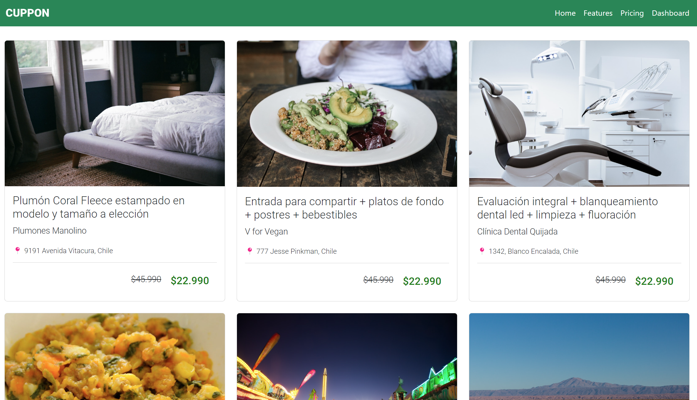 screenshot of a landing page for a coupons shop