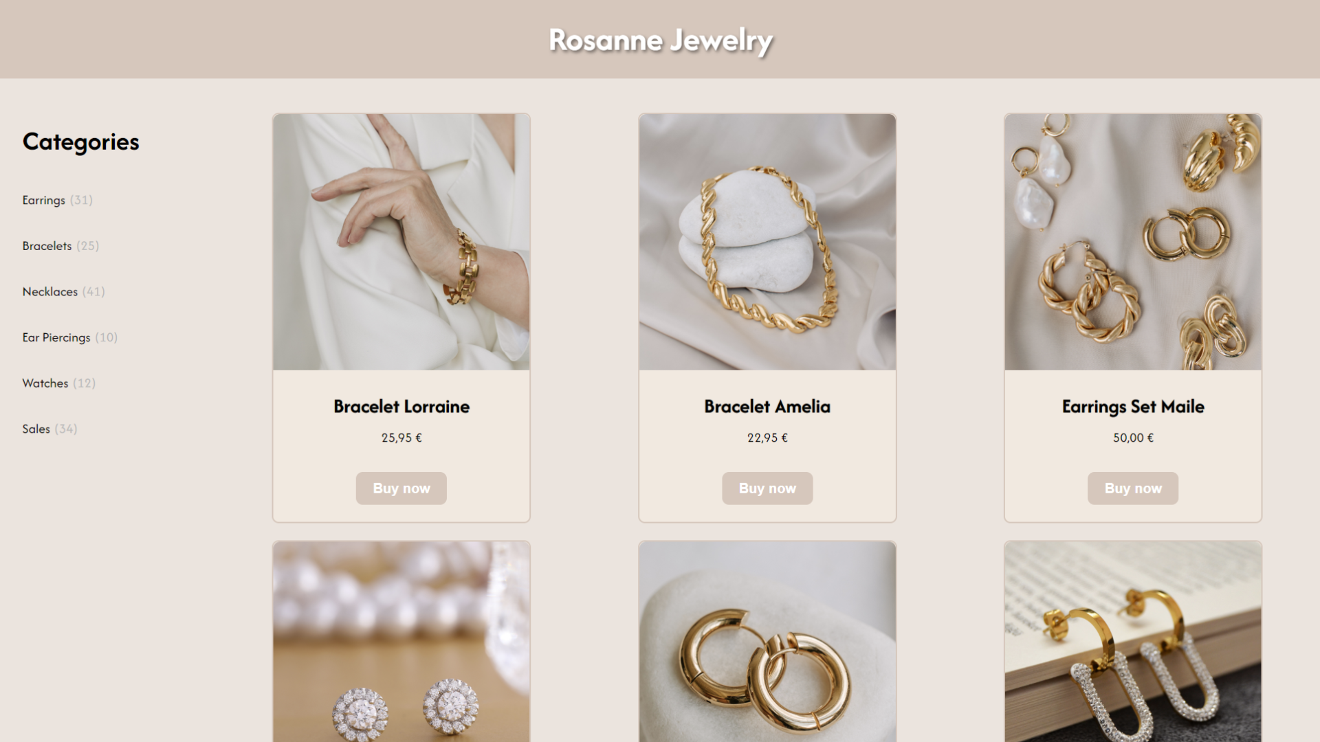 screenshot of a jewelry shop