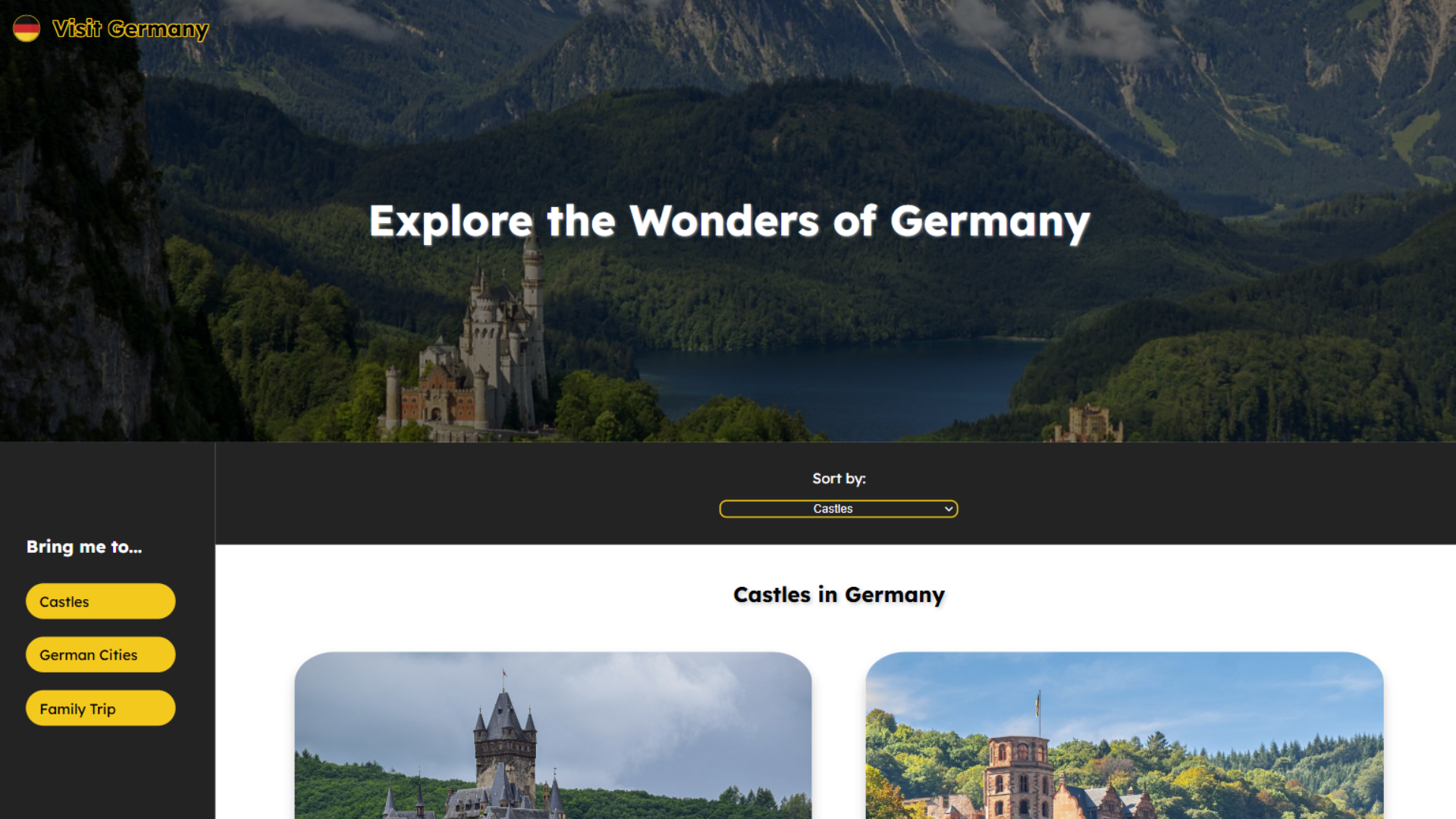 screenshot of a tourism website